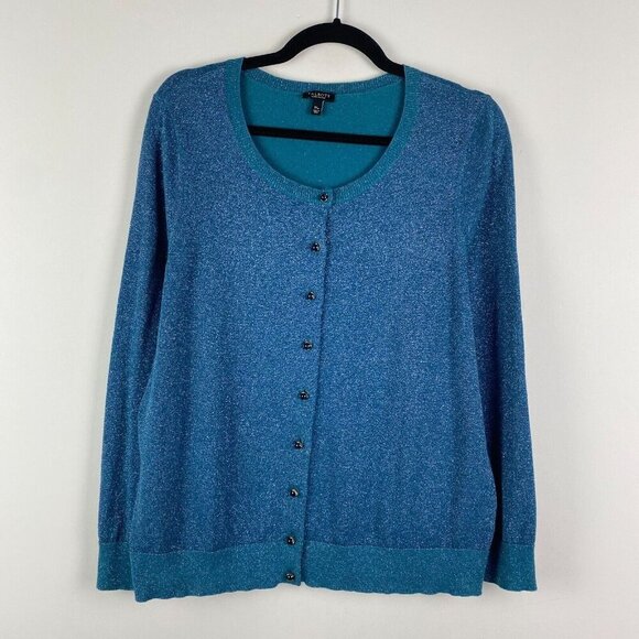 Talbots Cardigan Sweater Women 1XP Blue Silver Sparkle Lightweight Button - Picture 1 of 10